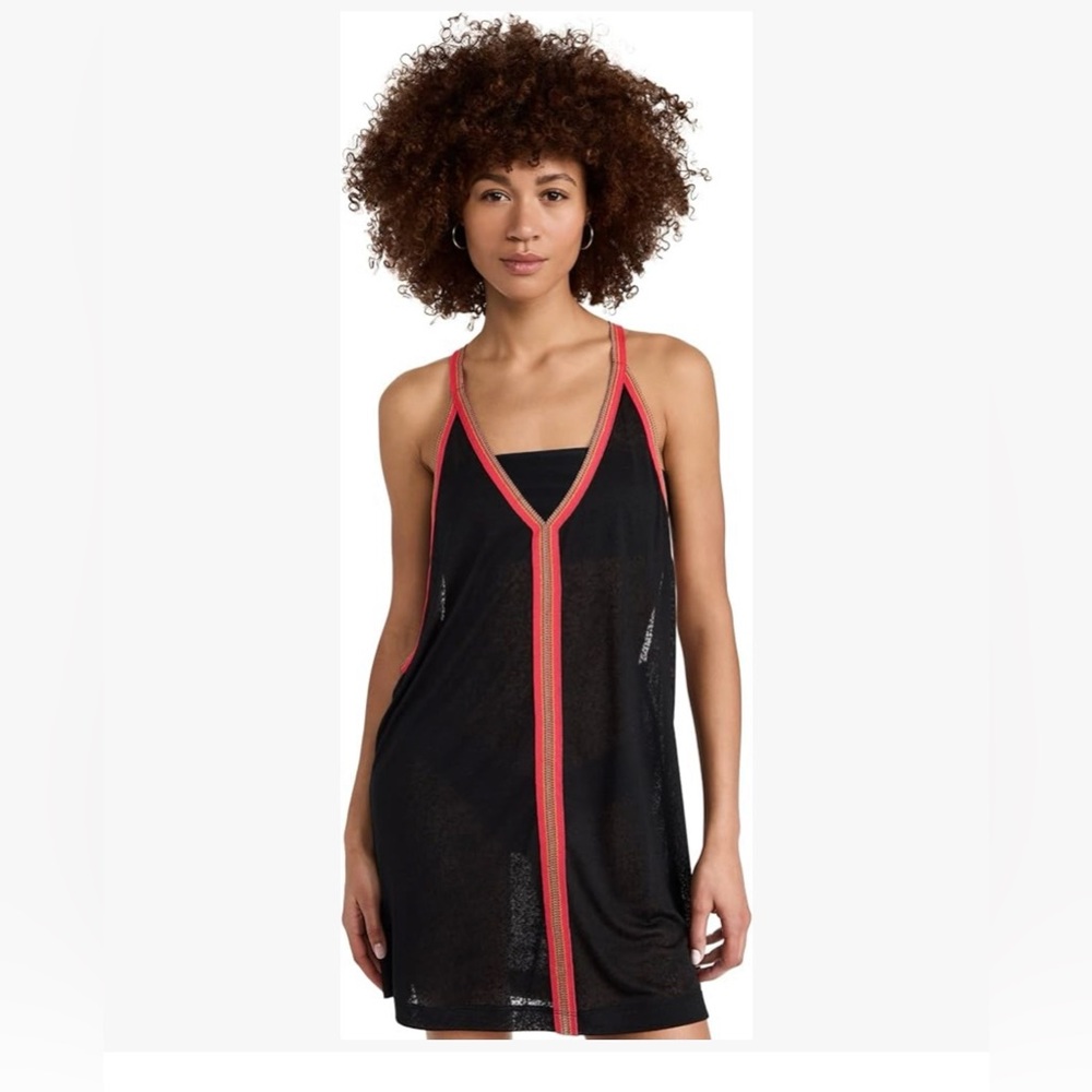 Pitusa Black and Orange Mini Sundress One Size Petite super Soft Material